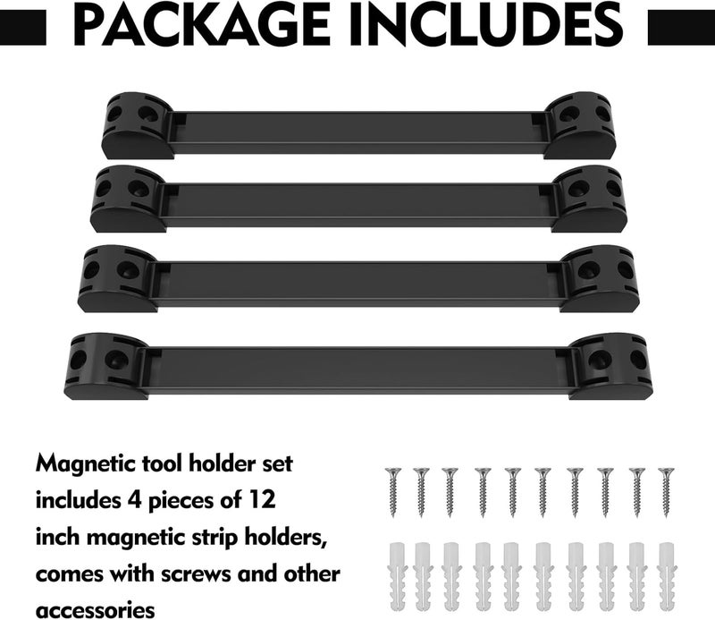 SDLDEER 12" Magnetic Tool Holder, 4 Packs Magnetic Storage Strips Magnet Bar PVC Coated for Garage Tool Organizer Mounted Hanging Strip,Heavy Duty of Holder Easy to Install - Image 5
